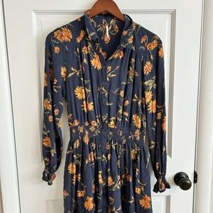 Free People | Ruthie printed mini dress long sleeve button front size S